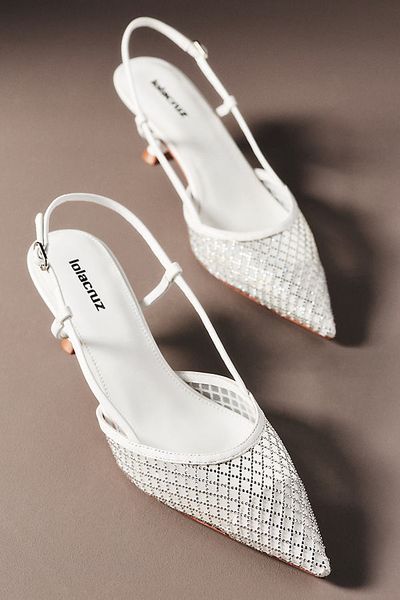 Lola Cruz Mesh Crystal Slingback Heels