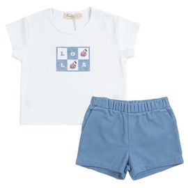 LOLA LOLA Boy Woven Denim Shorts & Rib Knit Top Two Piece Set