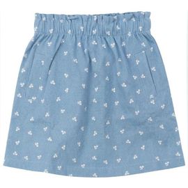 LOLA LOLA Cherry Denim Ruffle Waist Front Pocket Skirt