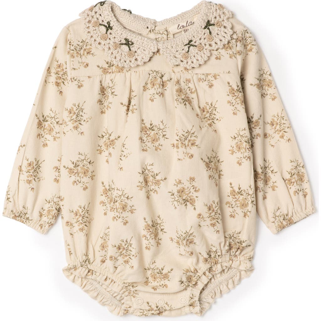 LOLA LOLA Flower Crochet Collar Corduroy Floral Bubble Romper