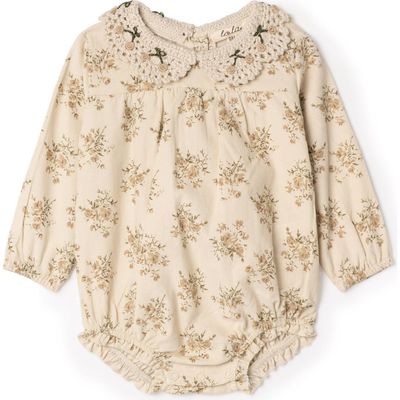 LOLA LOLA Flower Crochet Collar Corduroy Floral Bubble Romper