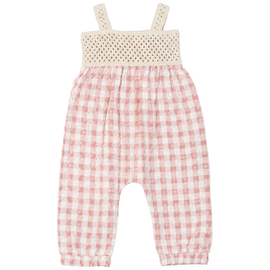 LOLA LOLA Girl Checkered Flower Embroidery Adjustable Strap Overall