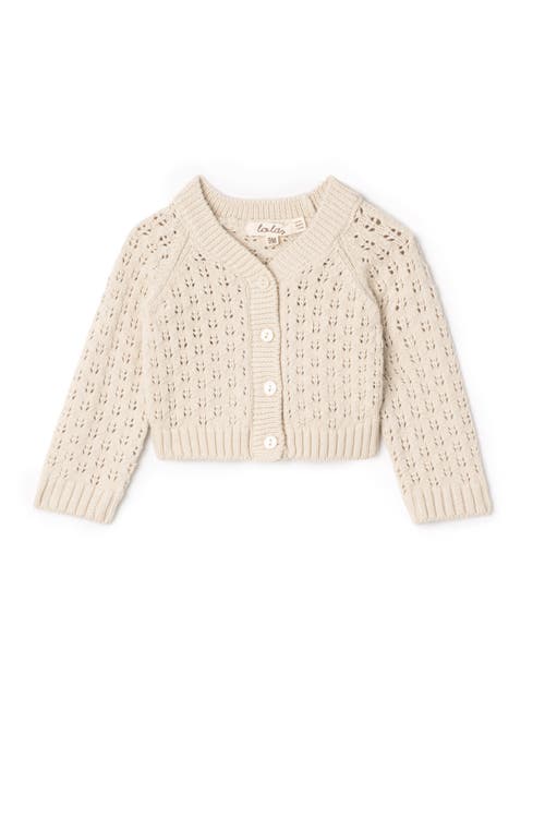 LOLA LOLA Pointelle Knit Button Front Cardigan with Scalloped Trim