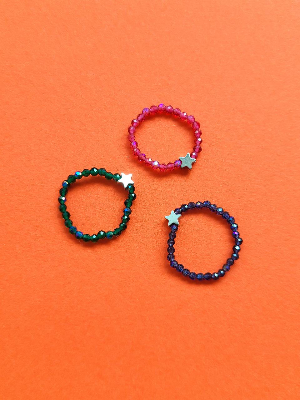 L’OMBRILLANT Hologram Crystal Star Metal Ring Set