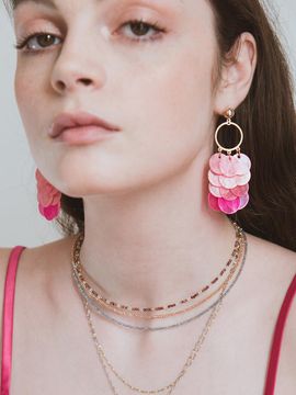L’OMBRILLANT Mother-of-Pearl Two-Tone Statement Earrings [Pink]