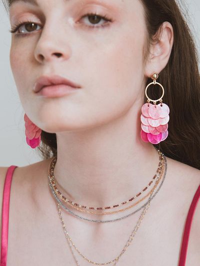 L’OMBRILLANT Mother-of-Pearl Two-Tone Statement Earrings [Pink]