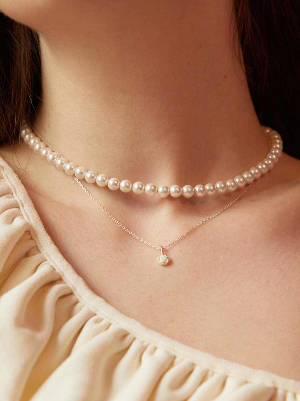 L’OMBRILLANT Pearl Opal Silver Necklace ( Set )
