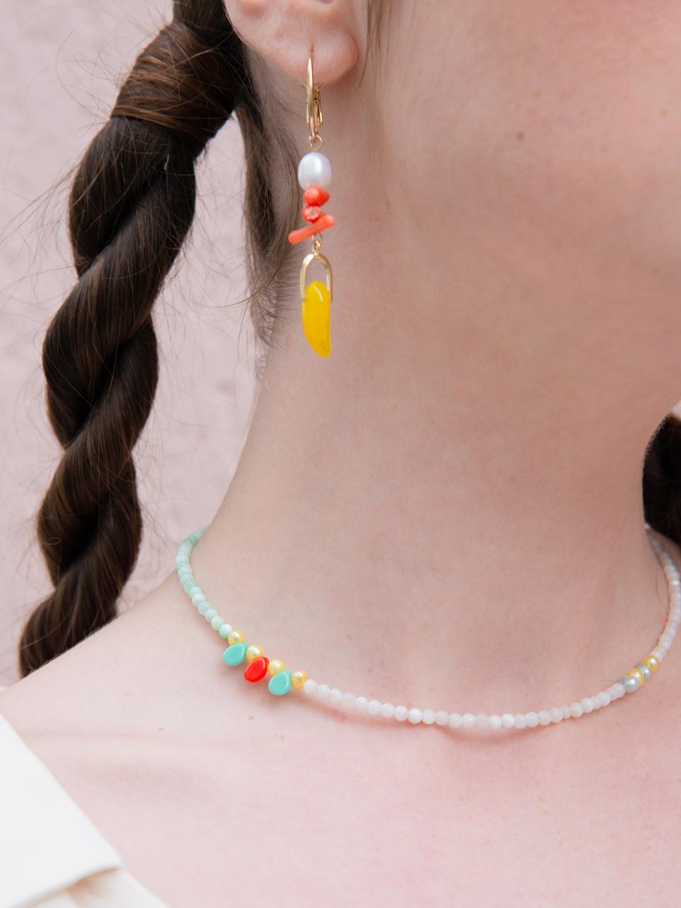 L’OMBRILLANT Seashell Pearl Glass Pendant Necklace [GREEN]