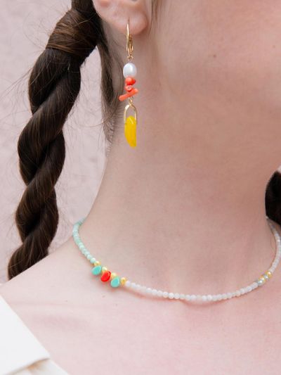 L’OMBRILLANT Seashell Pearl Glass Pendant Necklace [GREEN]