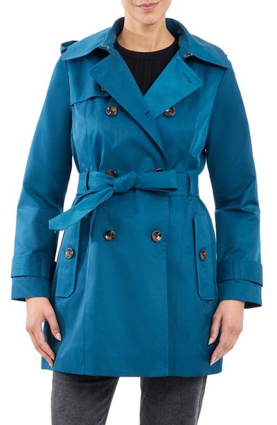 London Fog London Fog Hooded Double Breasted Cotton Blend Trench Coat