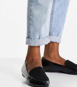 London Rebel Leather Wide Fit London Rebel wide fit pointed flat loafers in black