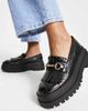 London Rebel Leather Wide Fit London Rebel wide fit snaffle apron loafer in black croc - 3