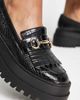 London Rebel Leather Wide Fit London Rebel wide fit snaffle apron loafer in black croc - 4