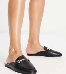 London Rebel Leather Wide Fit London Rebel wide fit snaffle mule in black