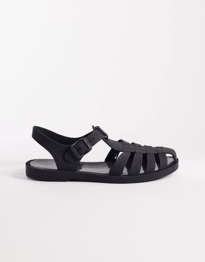 London Rebel London Rebel Abby caged flat sandals in matte black