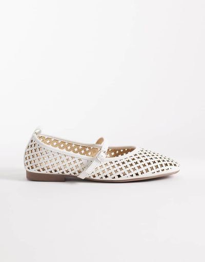 London Rebel London Rebel Alba cut out ballet flats with buckle strap in white