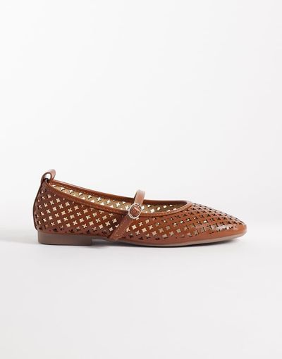 London Rebel London Rebel Alba cut out ballet flats with buckle straps in brown