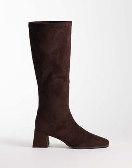 London Rebel London Rebel Angela faux suede stretch block heeled knee boots in brown