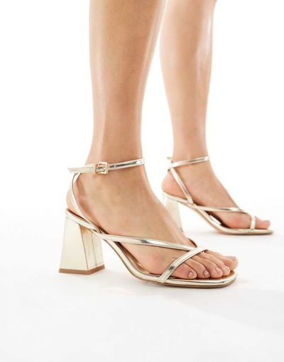 London Rebel London Rebel Aria strappy mid block heeled sandals in gold