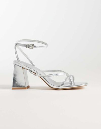 London Rebel London Rebel Aria strappy mid block heeled sandals in silver