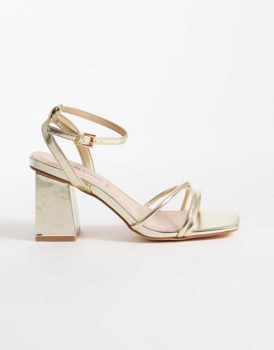 London Rebel London Rebel Ash strappy mid block heeled sandals in gold