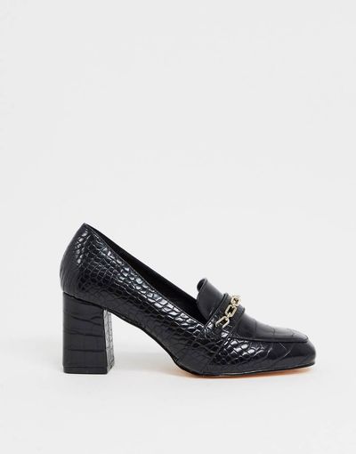 London Rebel London Rebel chain detail heeled loafers in black croc