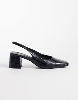 London Rebel London Rebel Clancy sling back mid heeled sandals in black croc