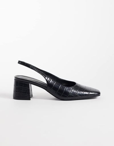 London Rebel London Rebel Clancy sling back mid heeled sandals in black croc