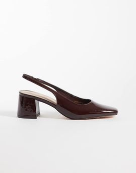 London Rebel London Rebel Clancy sling back mid heeled sandals in dark brown