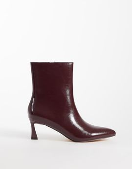 London Rebel London Rebel Claudia kitten heel mid-ankle height boots in burgundy-Red