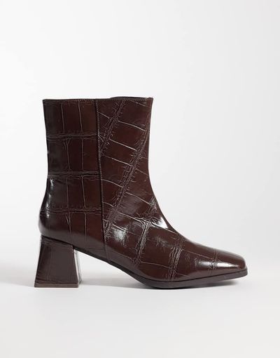 London Rebel London Rebel Delta mid ankle boots in chocolate croc-Brown
