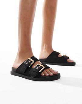 London Rebel London Rebel double strap buckle detail sandals in black