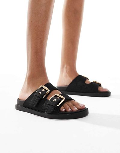 London Rebel London Rebel double strap buckle detail sandals in black
