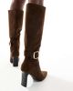 London Rebel London Rebel Leah kitten heel knee boots with buckle detail in chocolate-Brown - 4