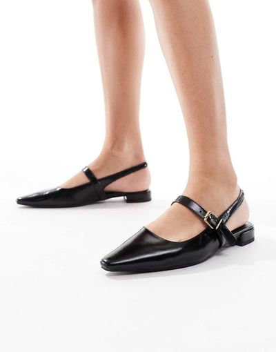 London Rebel London Rebel Luna slingback pointed toe flats in black