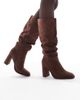 London Rebel London Rebel Maggie slouchy block heel boots in chocolate-Brown - 1