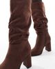 London Rebel London Rebel Maggie slouchy block heel boots in chocolate-Brown - 2