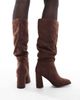 London Rebel London Rebel Maggie slouchy block heel boots in chocolate-Brown - 3