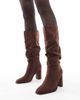 London Rebel London Rebel Maggie slouchy block heel boots in chocolate-Brown - 4