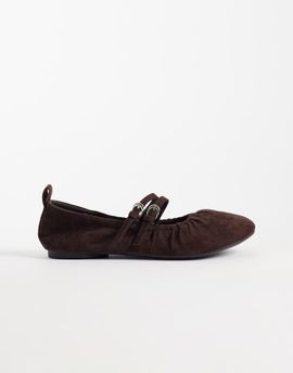 London Rebel London Rebel Mia faux suede strappy ruched ballet flats in chocolate-Brown
