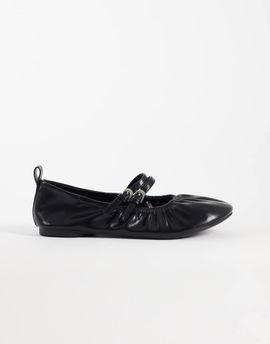 London Rebel London Rebel Mia strappy ruched ballet flats in black