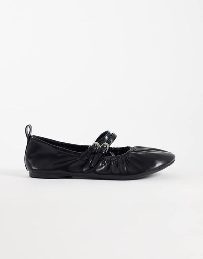 London Rebel London Rebel Mia strappy ruched ballet flats in black