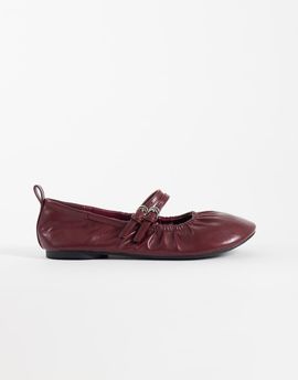 London Rebel London Rebel Mia strappy ruched ballet flats in burgundy-Red