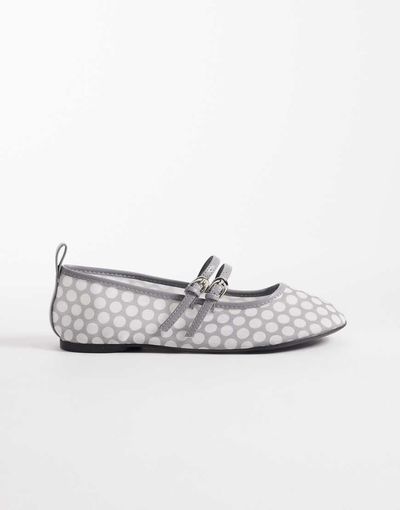 London Rebel London Rebel Mia strappy ruched ballet flats in gray polka