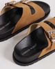 London Rebel London Rebel Morgan double buckle flat sandals in tan-Brown - 3