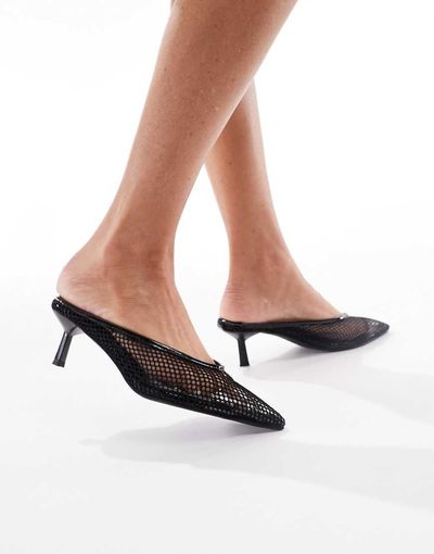 London Rebel London Rebel mule sandals with kitten heel in black mesh