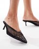 London Rebel London Rebel mule sandals with kitten heel in black mesh - 2