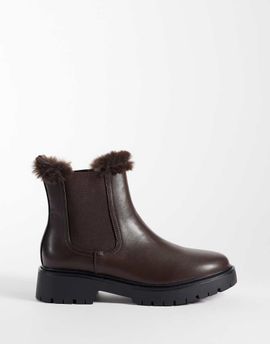 London Rebel London Rebel Noa teddy lined chunky chelsea boots in brown