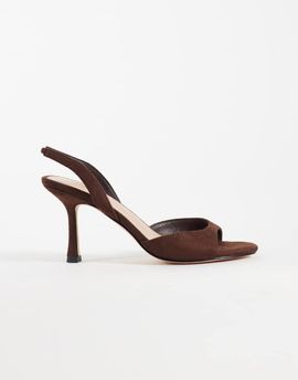 London Rebel London Rebel Nora faux suede peep toe high heeled sandals in brown