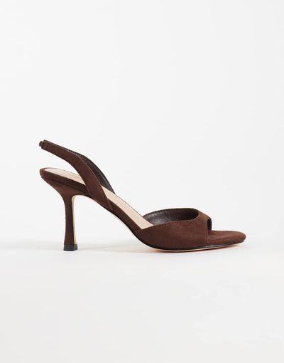 London Rebel London Rebel Nora faux suede peep toe high heeled sandals in brown